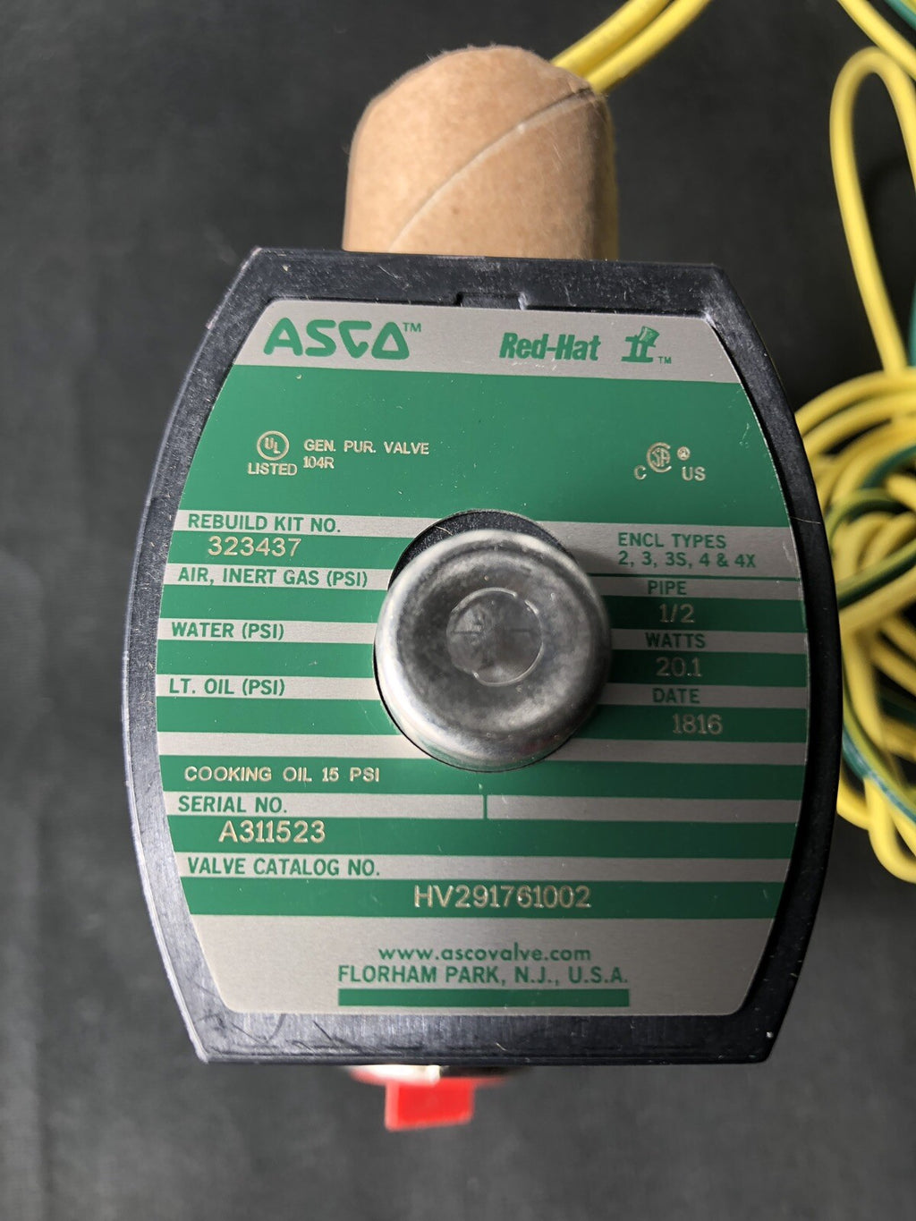 Asco HV291761002 Solenoid Valve 1/2" NPT Coil Cooking oil 15 PSI NEW!!!