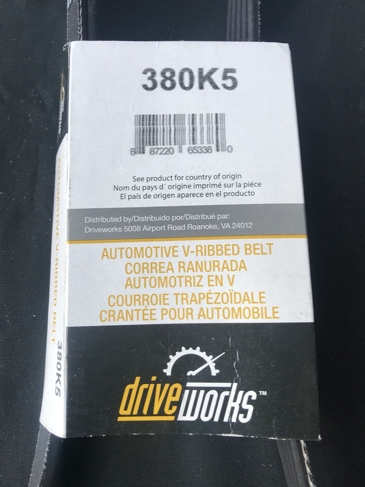 Drive Works 380K5 Automotive V-Ribbed Belt NEW