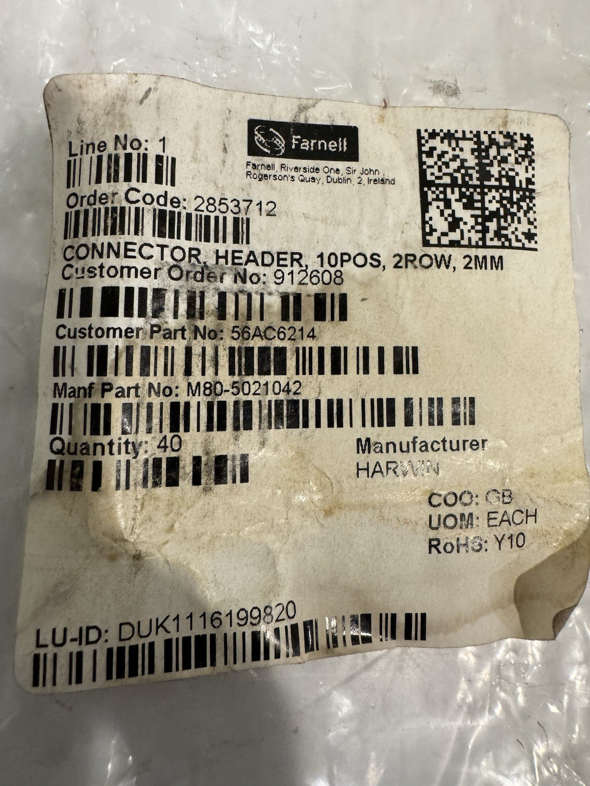 M80-5021042 Harwin 5+5 Pos. Male DIL Vertical SMT Conn. Jackscrews 56AC6214 NEW!
