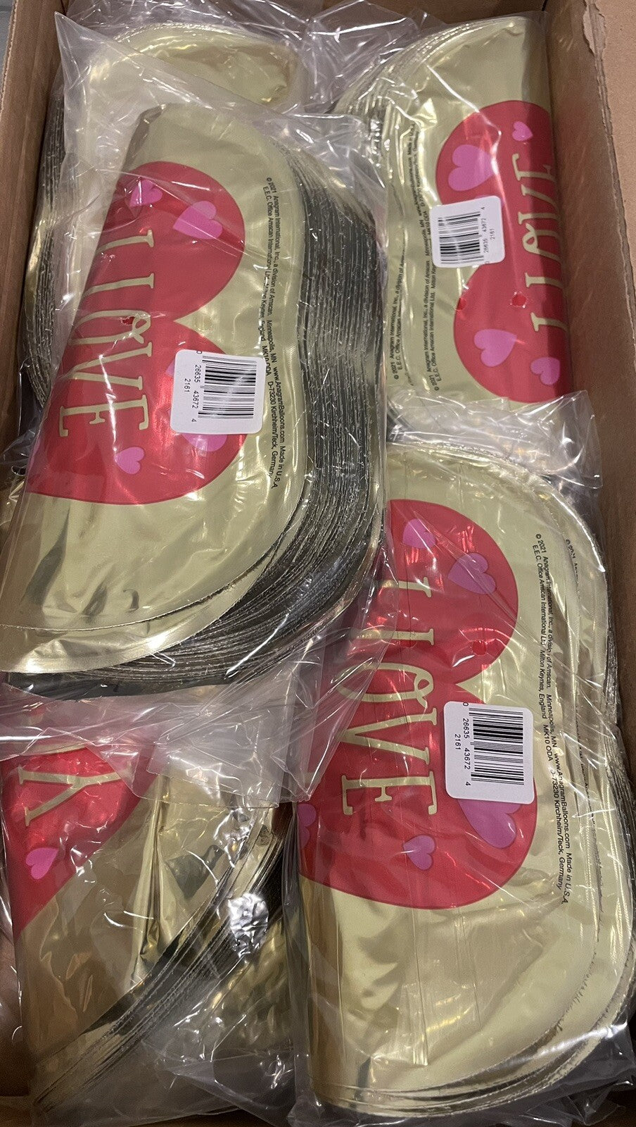 (1) I Love You 9” Balloon Red & Gold Heart Shaped Anagram 43672 NEW!