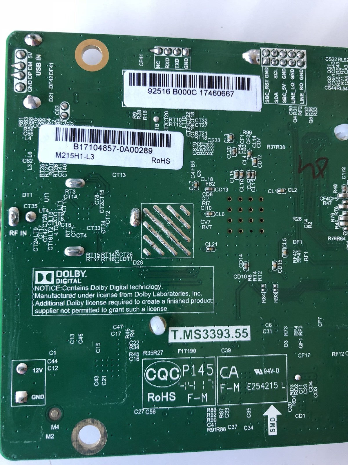 Circuit Board T.MS3393.55 Life Fitness B084-92516-0001 PCB-ASSY:ATSC HDMI DTB