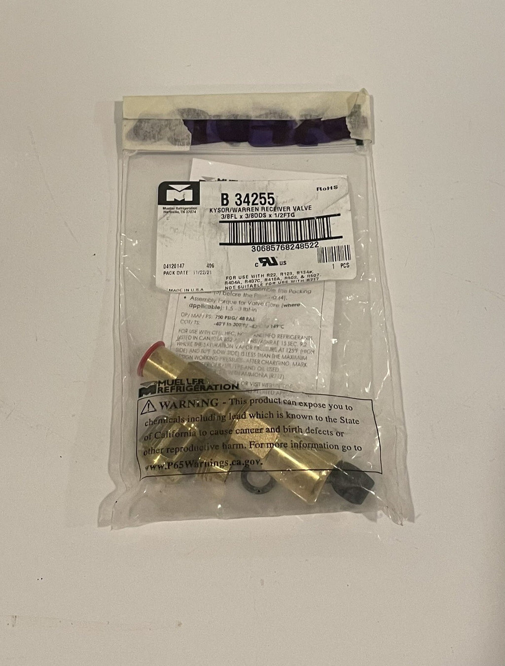 Mueller B 34255 Receiver Valve 3/8FL x 3/8ODS x 1/2FTG B34255 NEW!