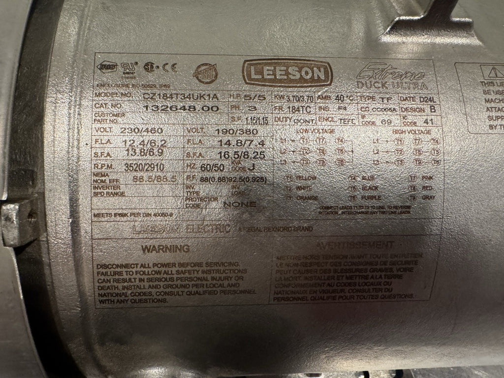 Leeson 132648.00 Motor 5HP 230/460V 3520/2910 RPM NEW! FREE SHIPPING!