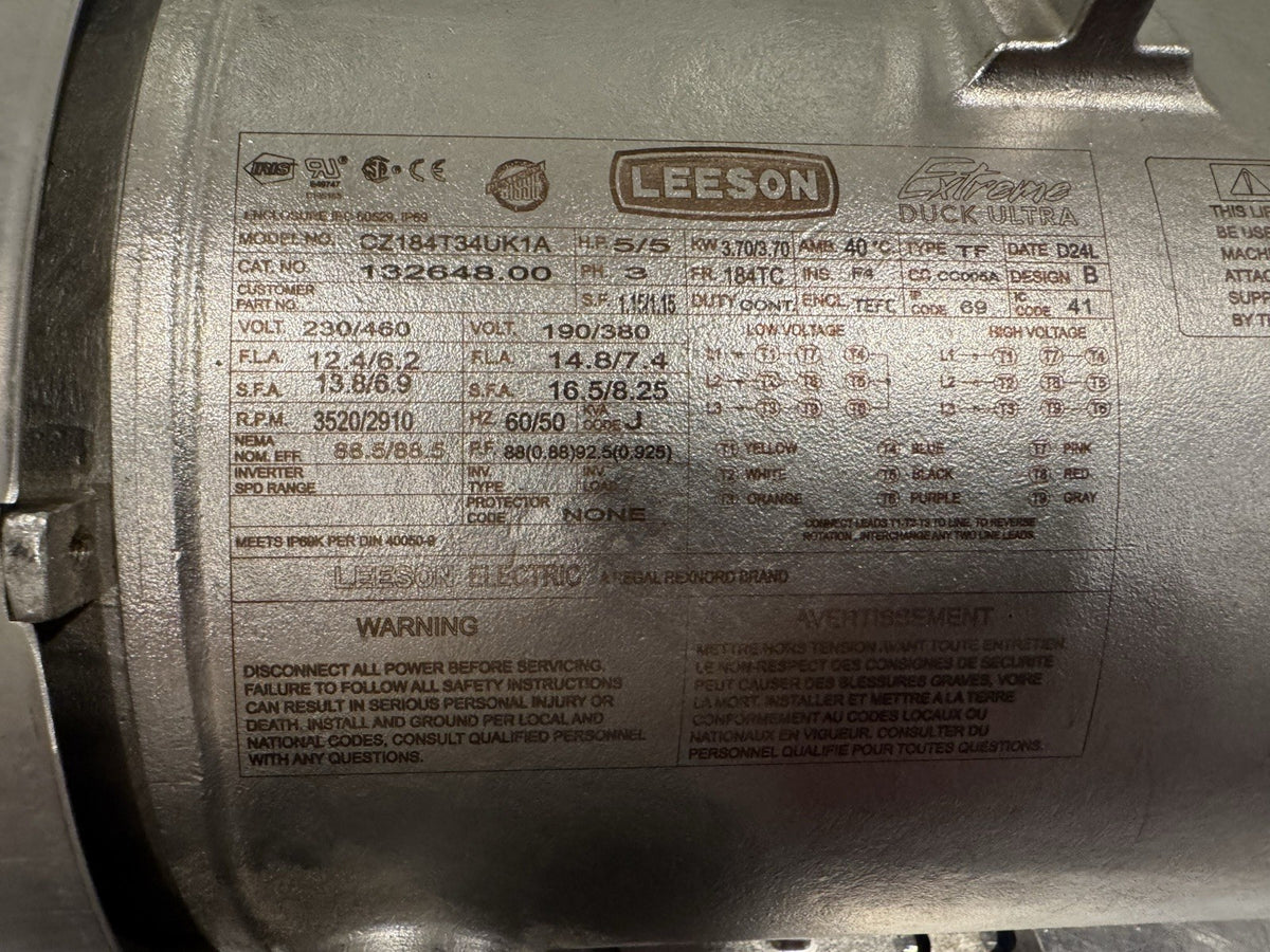 Leeson 132648.00 Motor 5HP 230/460V 3520/2910 RPM NEW! FREE SHIPPING!