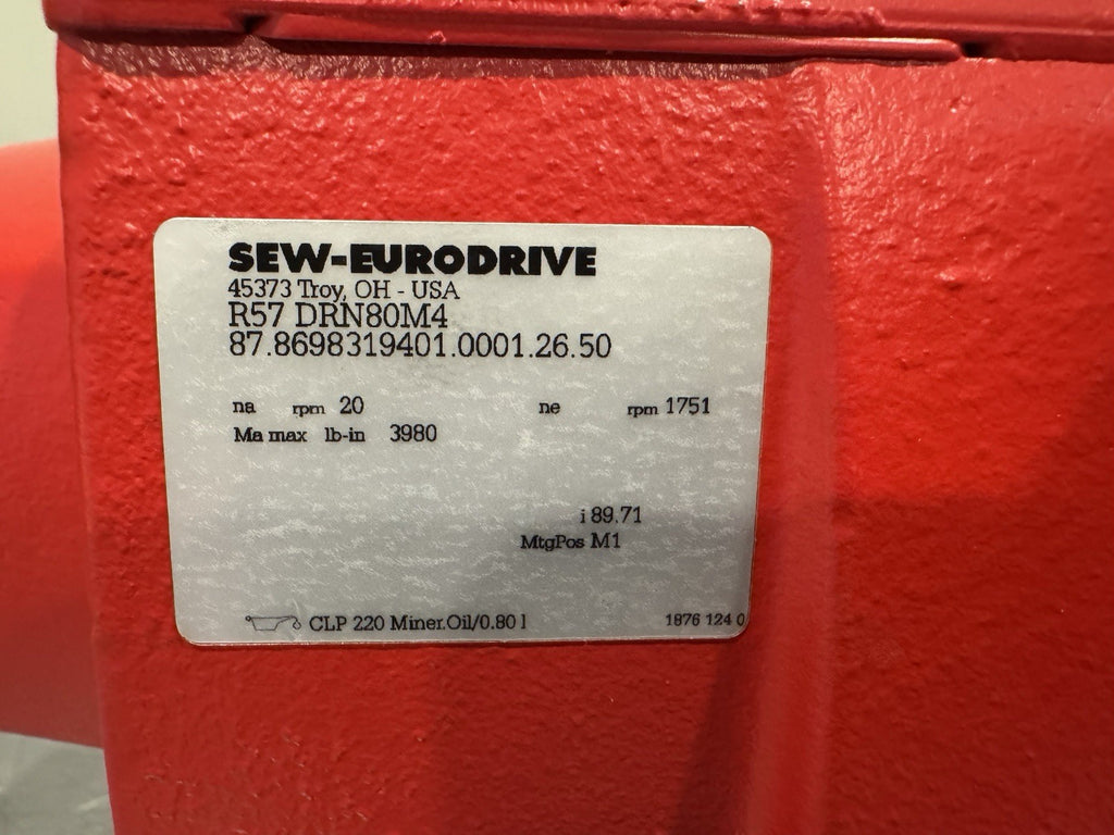 Sew Eurodrive Gearmotor 87.8698319401.0001.26.50  R57 DRN80M4 NEW! FREE SHIPPING