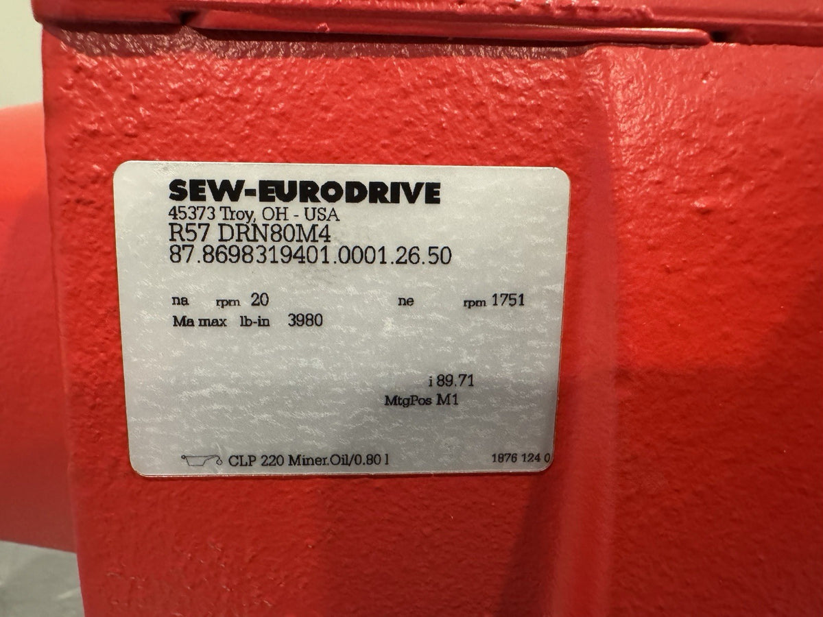 Sew Eurodrive Gearmotor 87.8698319401.0001.26.50  R57 DRN80M4 NEW! FREE SHIPPING