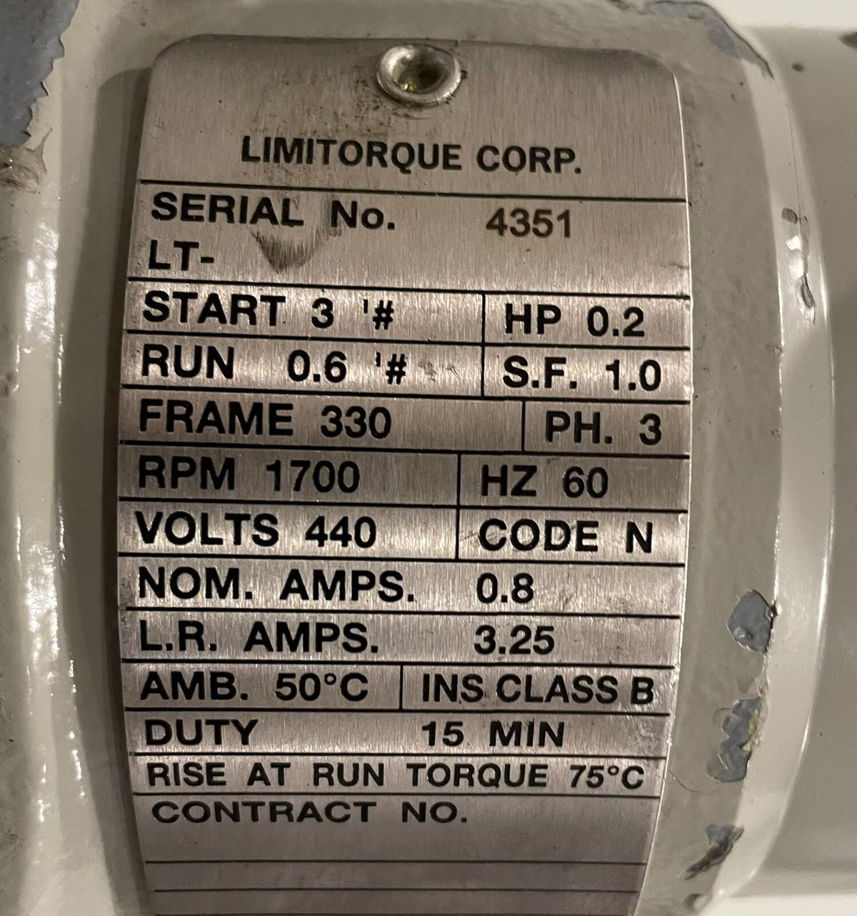 Limitorque Motor 0.2 HP 3PH 1700 RPM 440V 4351 NEW! FREE SHIPPING!