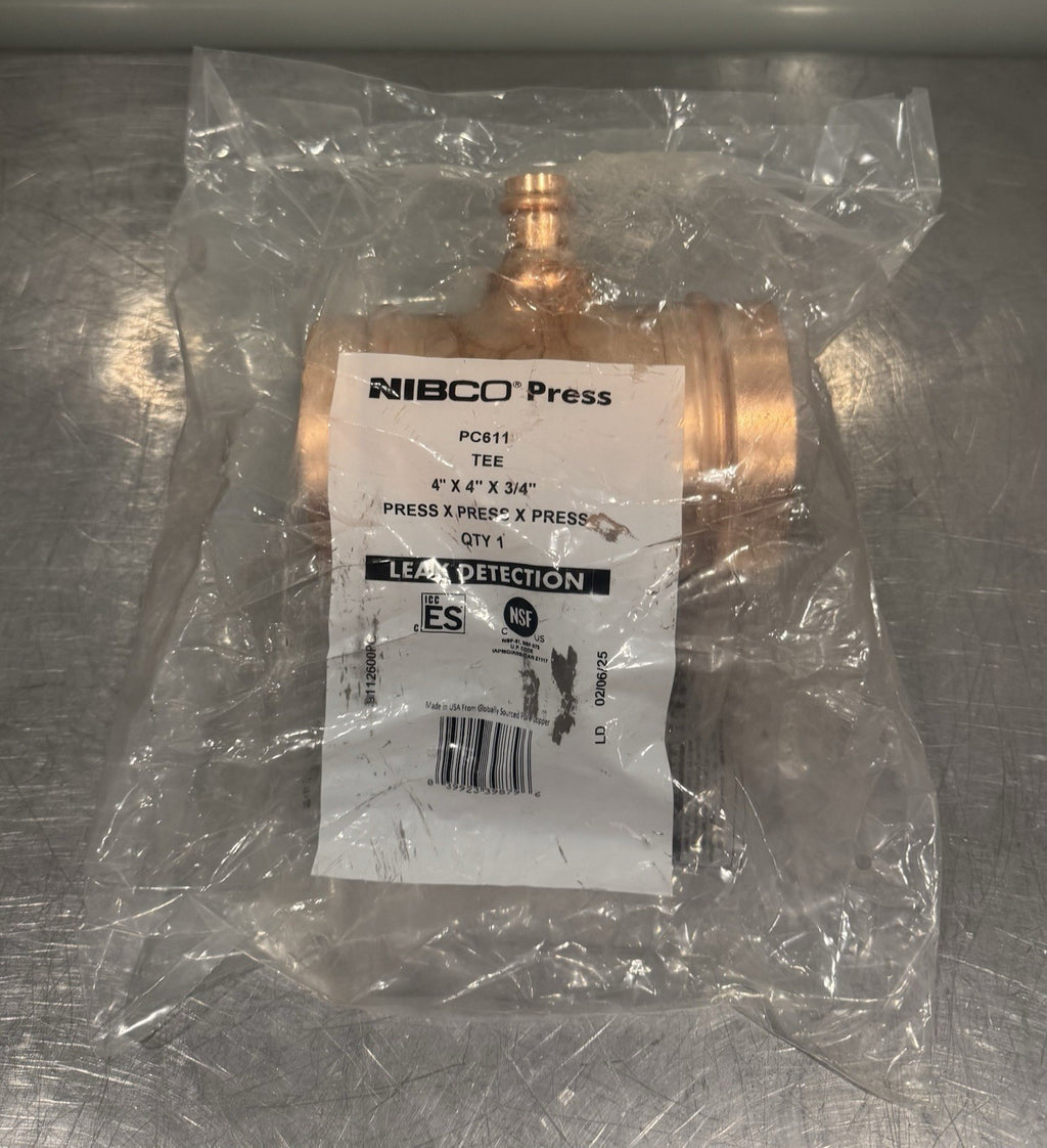 Nibco PC611 Tee 4” X 4” X 3/4” Press Copper NEW! FREE SHIPPING!