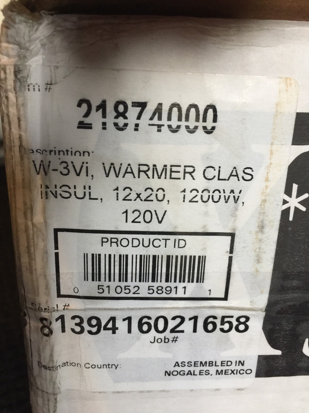 APW Wyott W-3VI Warmer 120V 12" X 20" 21874000 NEW