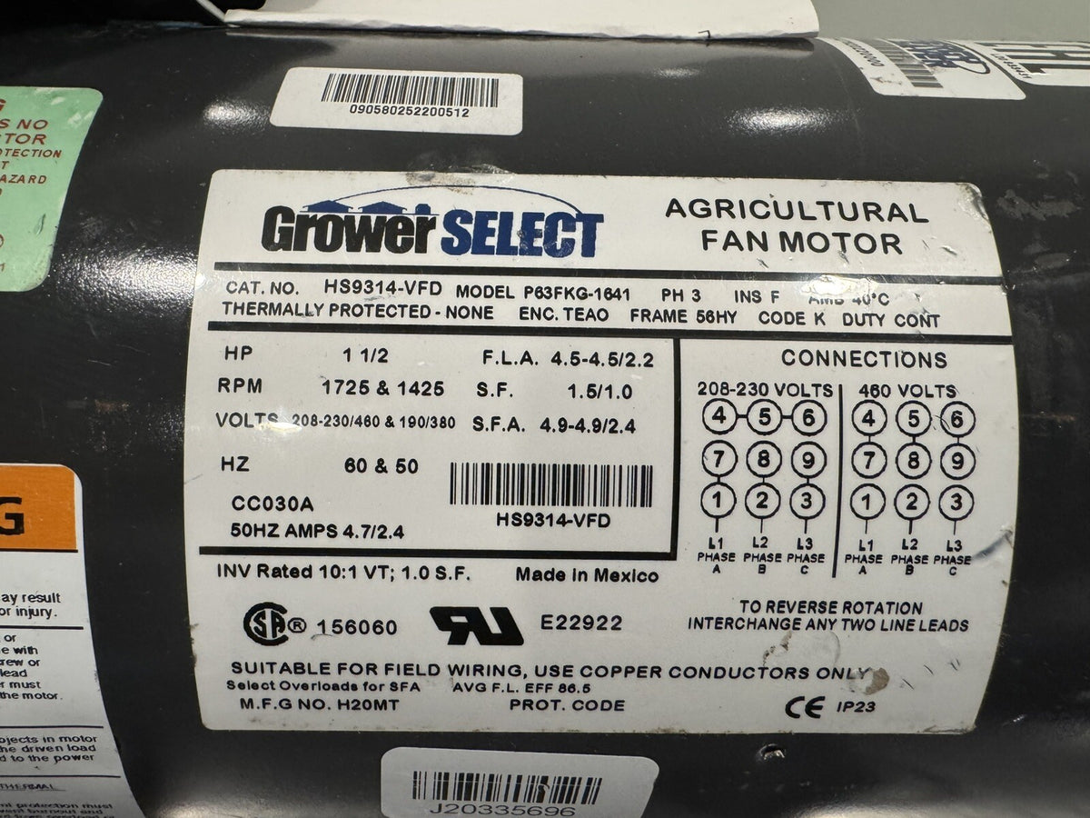 Grower Select HS9314-VFD Motor 1.5HP P63FKG-1641 NEW! FREE SHIPPING!