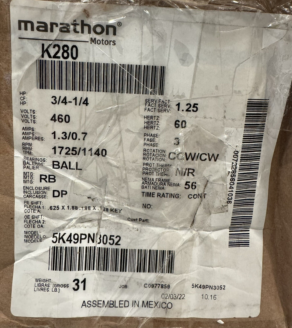 Marathon K280 Belt Drive Fan Motor 1725/1140 RPM 5K49PN3052 NEW IN BOX!