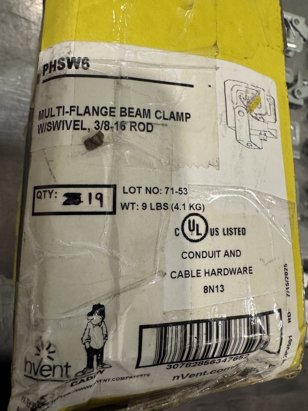 Nvent Caddy PHSW6 Purlin Clamp W/ Swivel 19 PACK NEW IN BOX! FREE SHIPPING!