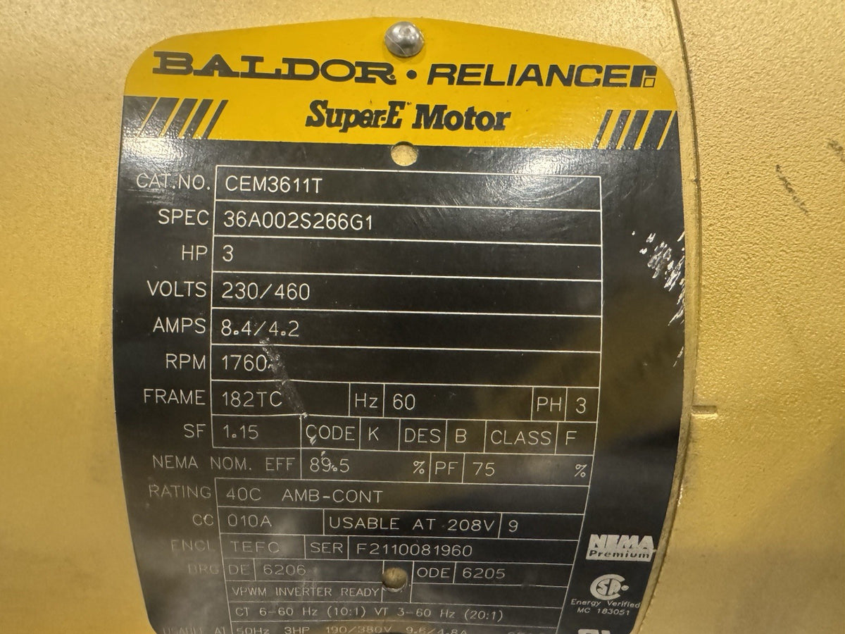Baldor CEM3611T Motor 3HP 230/460V 1760 RPM 36A002S266G1 NEW! FREE SHIPPING!