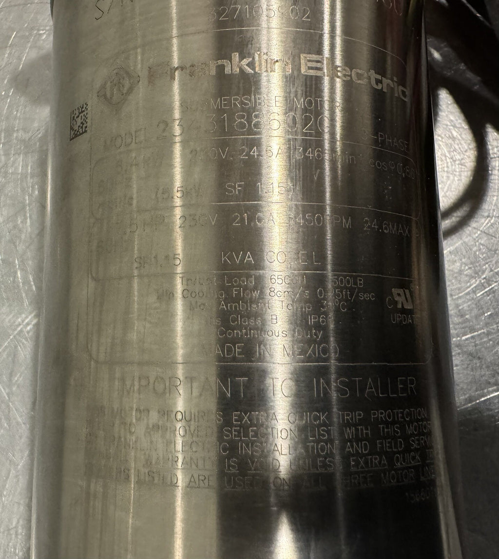 Franklin Electric 2343188602G Well Motor 4” 230V 7.5HP NEW IN BOX! FREE SHIPPING
