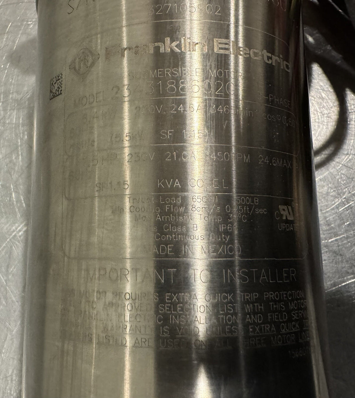 Franklin Electric 2343188602G Well Motor 4” 230V 7.5HP NEW IN BOX! FREE SHIPPING