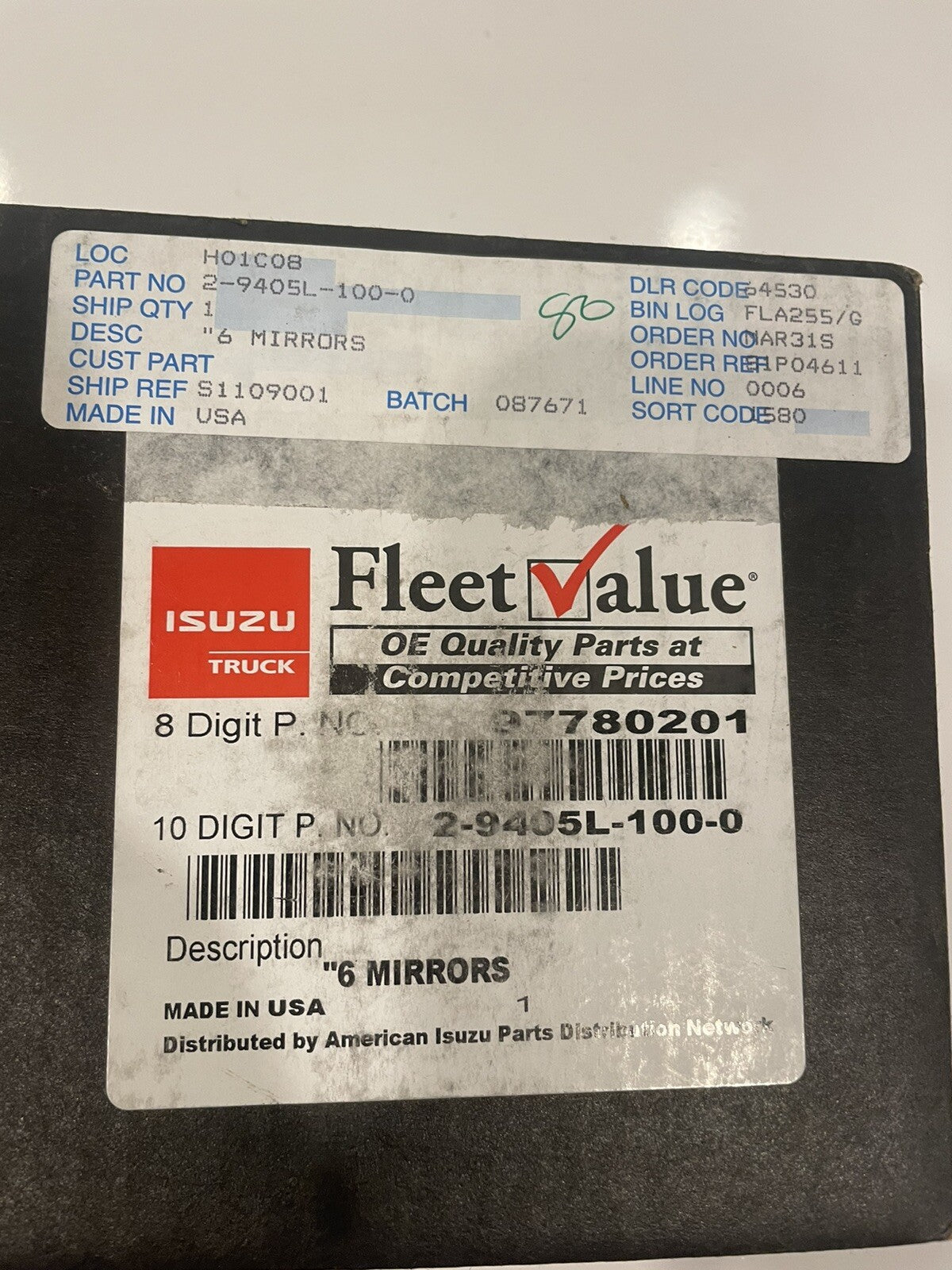 Fleet Value 2-9405L-100-0 Convex Spot Mirror 6” Isuzu Blind Spot Round NEW!