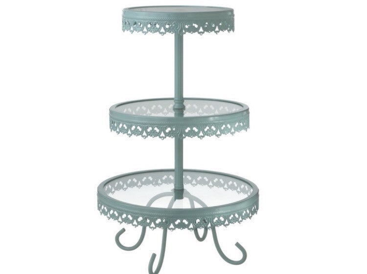 Midwest 105025 Blue 3 Tier Metal And Glass Cake Stand NEW