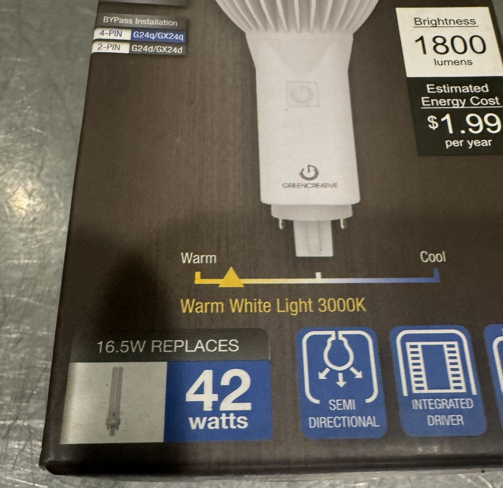 Green Creative 98256 Titanium LED Series 16.5W 3000K PL-V-16.5W-3000K-BYP NEW!