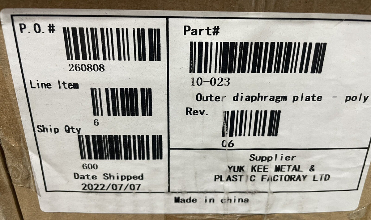 Warren Rupp 10-023 Sandpiper Outer Diaphragm Plate Poly 10.023 NEW FREE SHIPPING