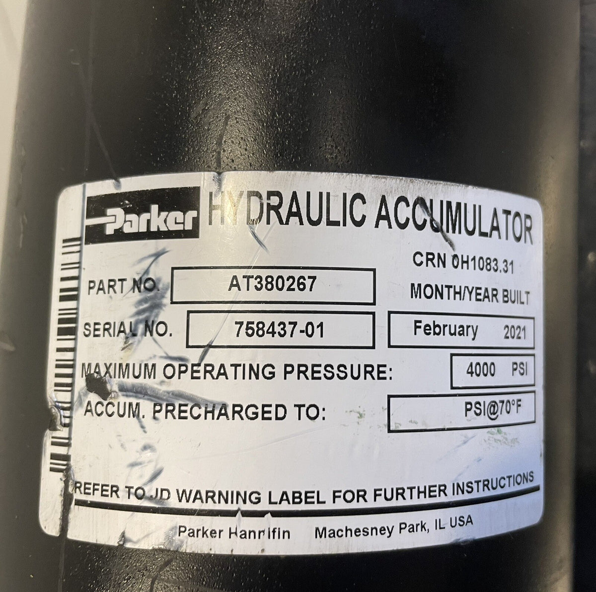 Parker AT380267 John Deere Accumulator NEW! FREE SHIPPING!