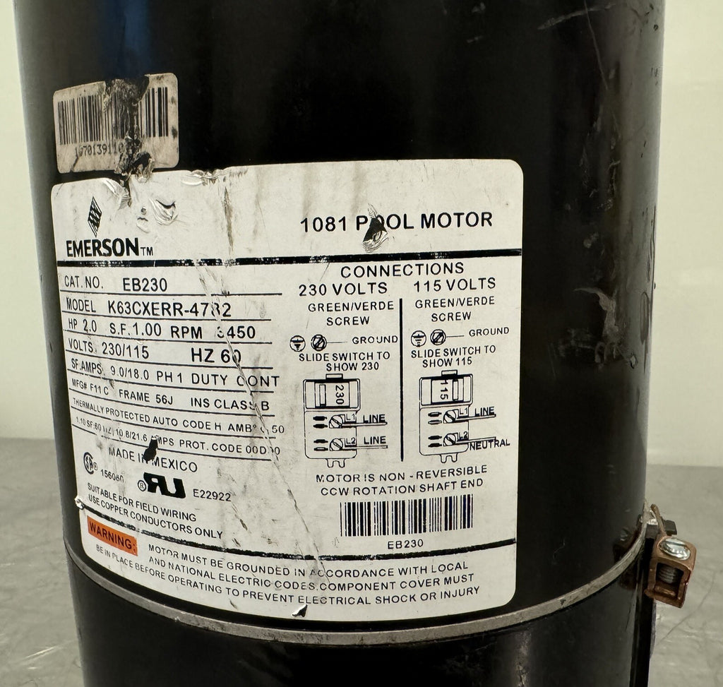 Emerson EB230 Motor 2 HP 230/115V 1PH F11C K63CXERR-4782 NEW! FREE SHIPPING!