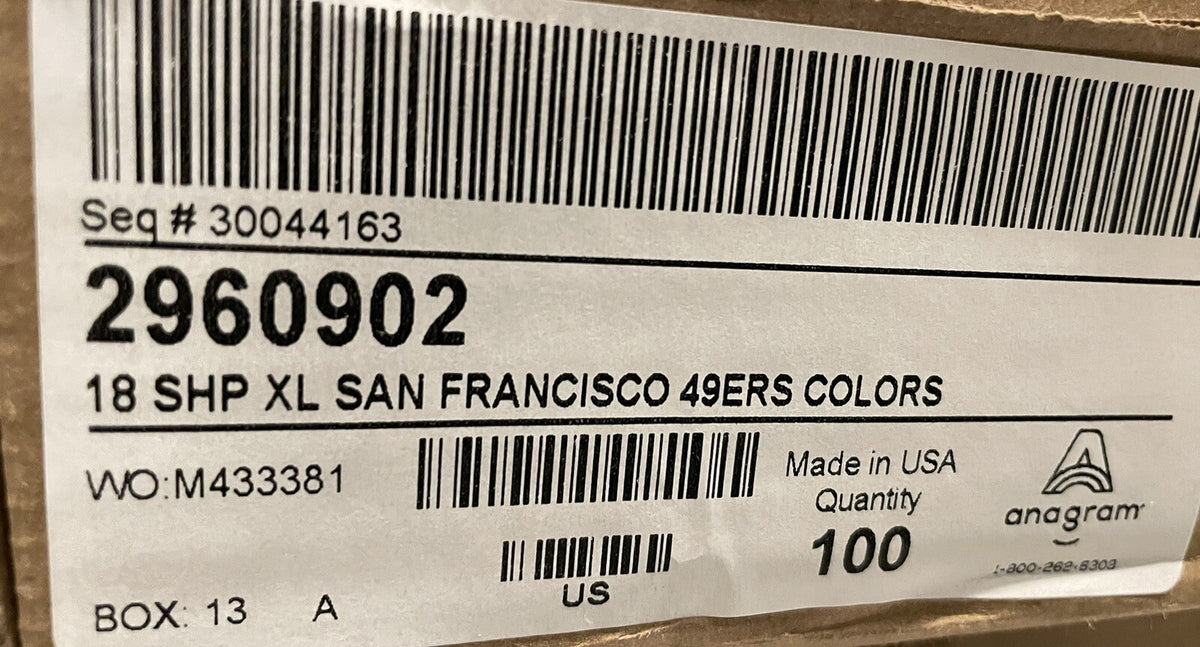 (1) San Francisco 49ers Football Shaped Balloon Foil Anagram 29609 NEW!