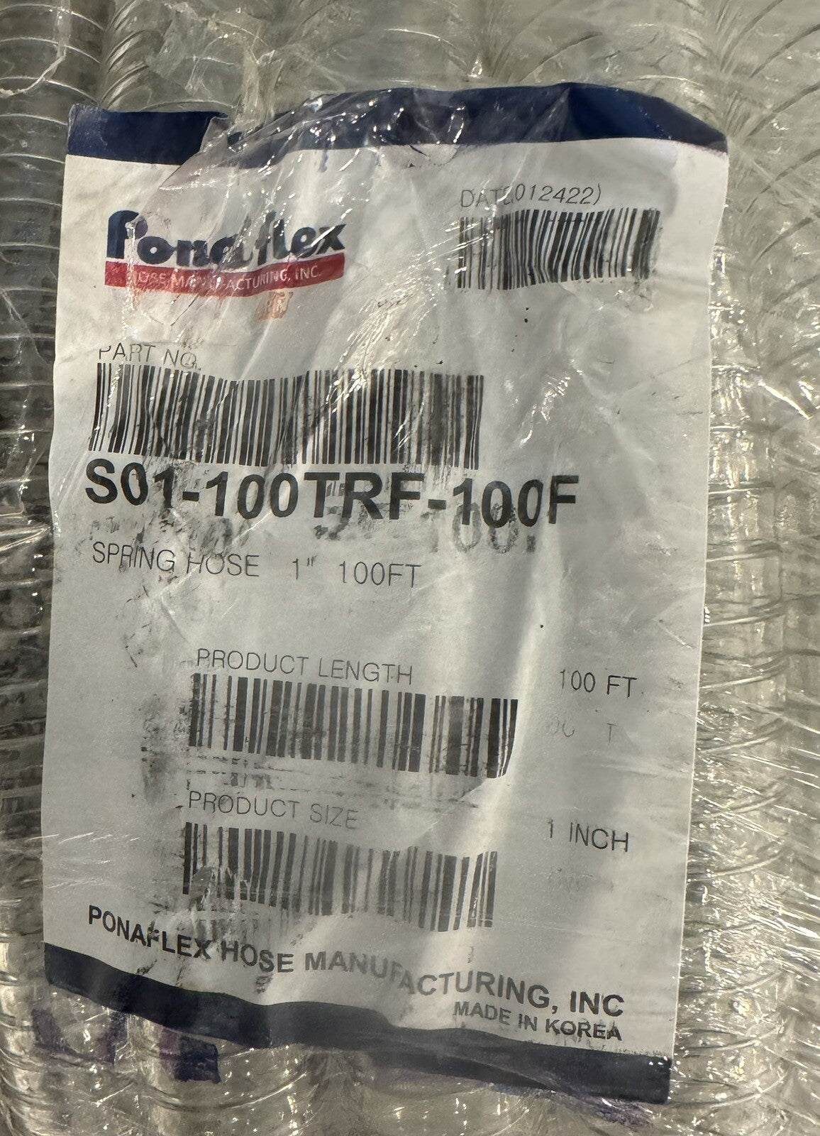 Ponaflex S01-100TRF-100F Spring Hose 1” x 100’ Food Grade NEW! FREE SHIPPING!