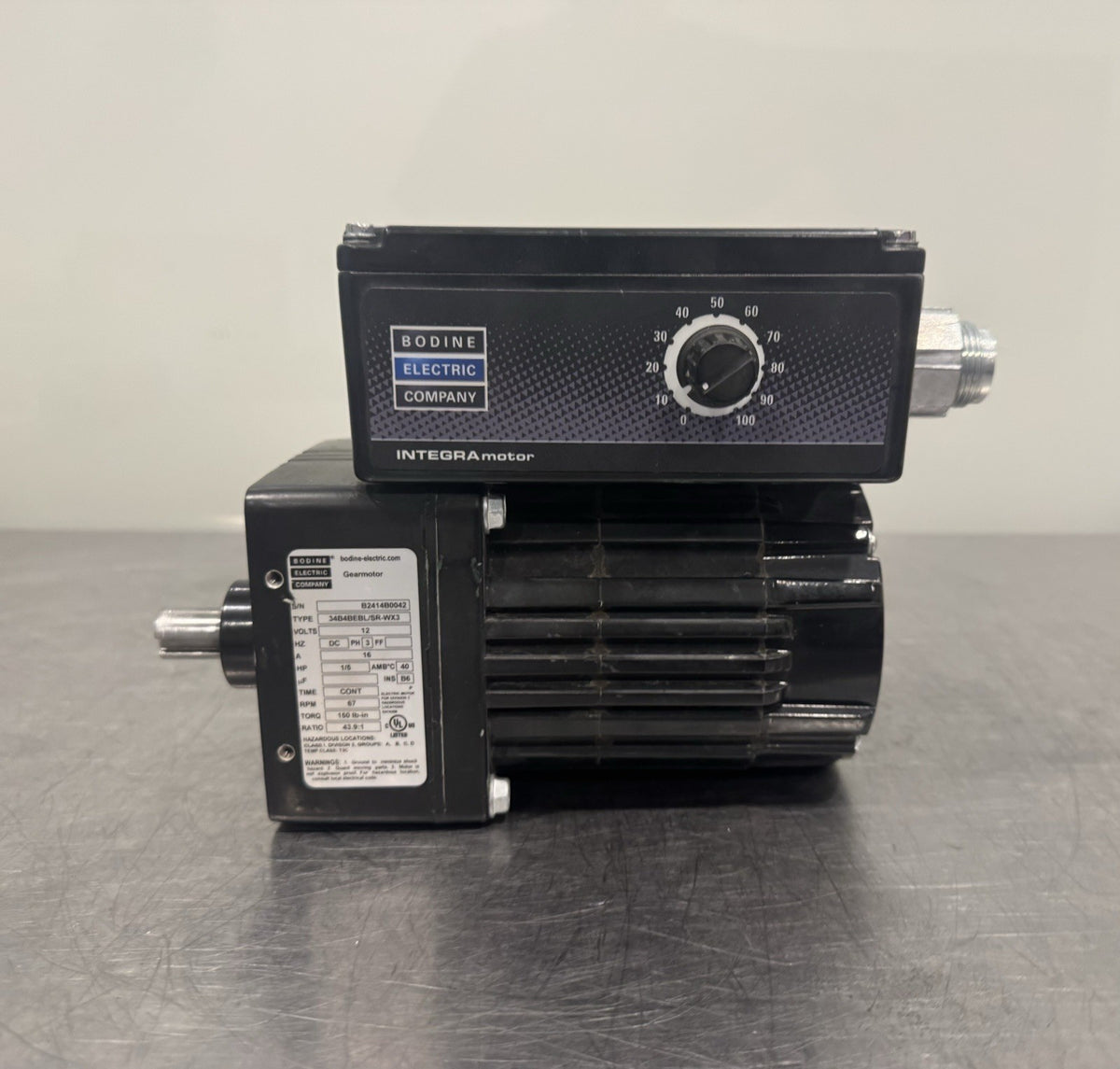 34B4BEBL/SR-WX3 Bodine Electric 1/5HP 12V Motor Gearmotor UNTESTED MAY WORK!