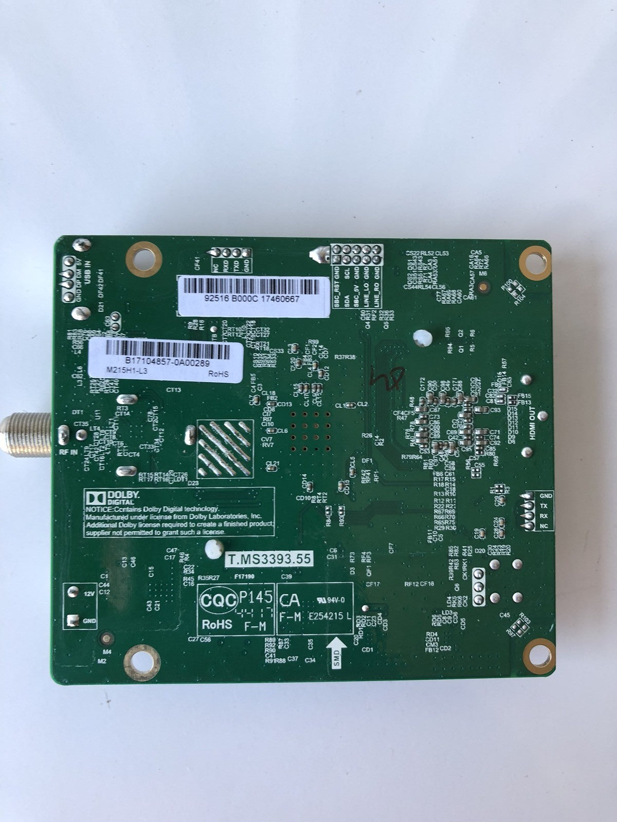 Circuit Board T.MS3393.55 Life Fitness B084-92516-0001 PCB-ASSY:ATSC HDMI DTB