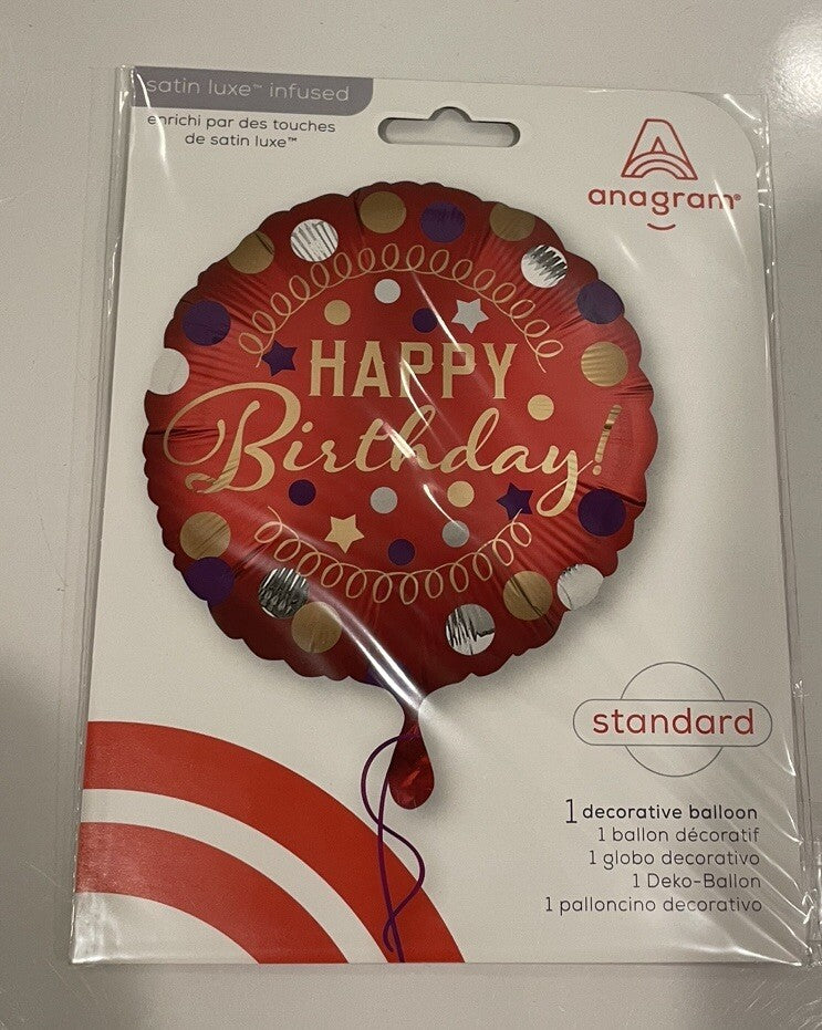 (1) Happy Birthday Red Satin Balloon 18” Anagram 39068 NEW! FREE SHIPPING!