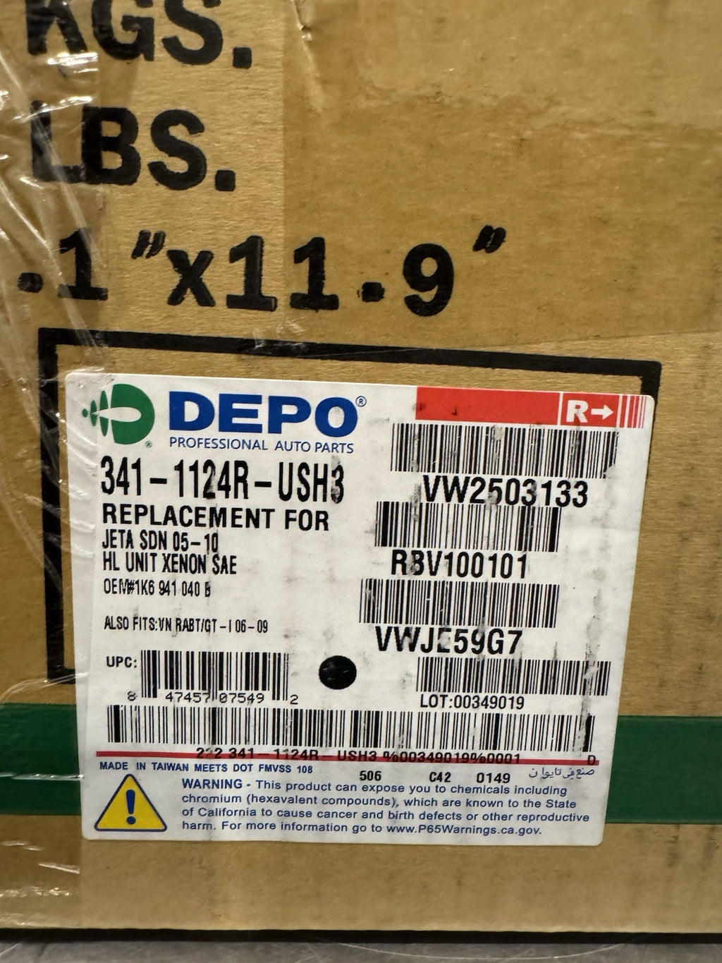Depo 341-1124R-USH3 Headlight Passenger Volkswagen NEW IN BOX! FREE SHIPPING!