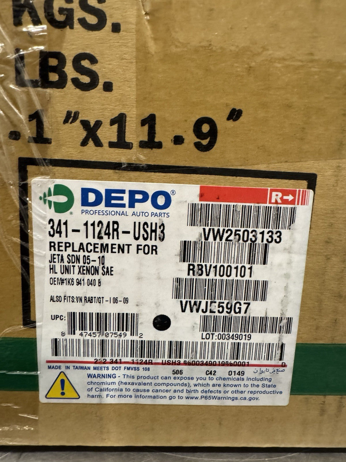 Depo 341-1124R-USH3 Headlight Passenger Volkswagen NEW IN BOX! FREE SHIPPING!