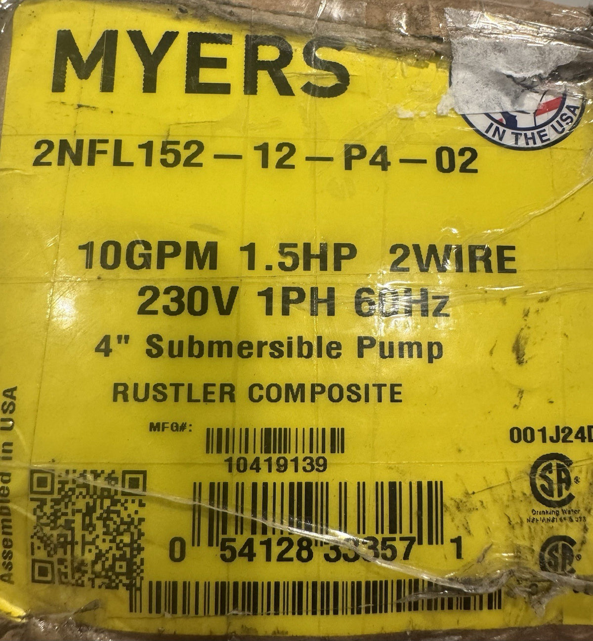 Pentair Myers 2NFL152-12-P4-02 Pump 1.5HP 230V 10GPM NEW IN BOX! SHIPS FREE!