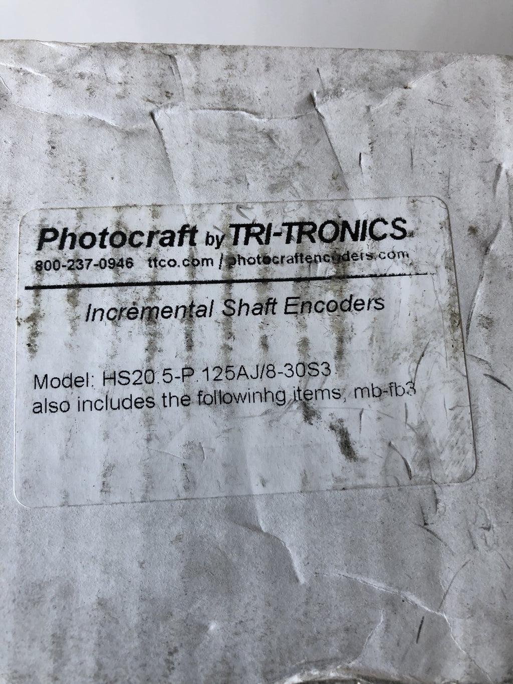 Photocraft Tri-Tronics HS20.5-P.125AJ/8-30S3 Prgrmble HS20 Hollow Shaft Encoder