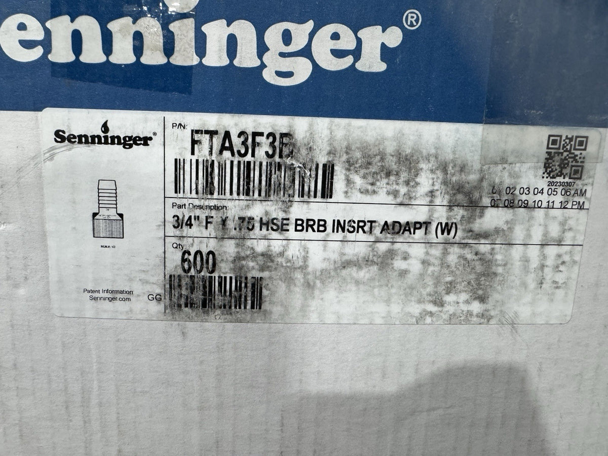 Senniger FTA3F3B Fitting 3/4” Female X Barbed Connection 600 PACK NEW SHIPS FREE