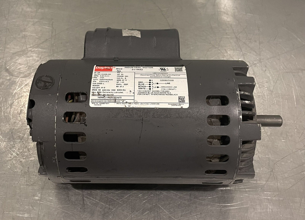 Dayton 31TR92 Motor 3/4HP 115/208-230V 1725 RPM 1PH Continuous NEW!