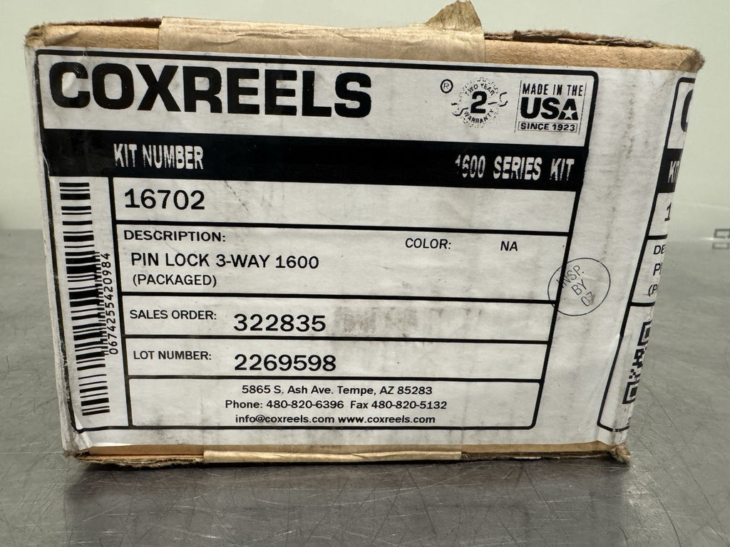 Coxreels 16702 Pin Lock 3-Way For 1600 Series NEW IN BOX! FREE SHIPPING!