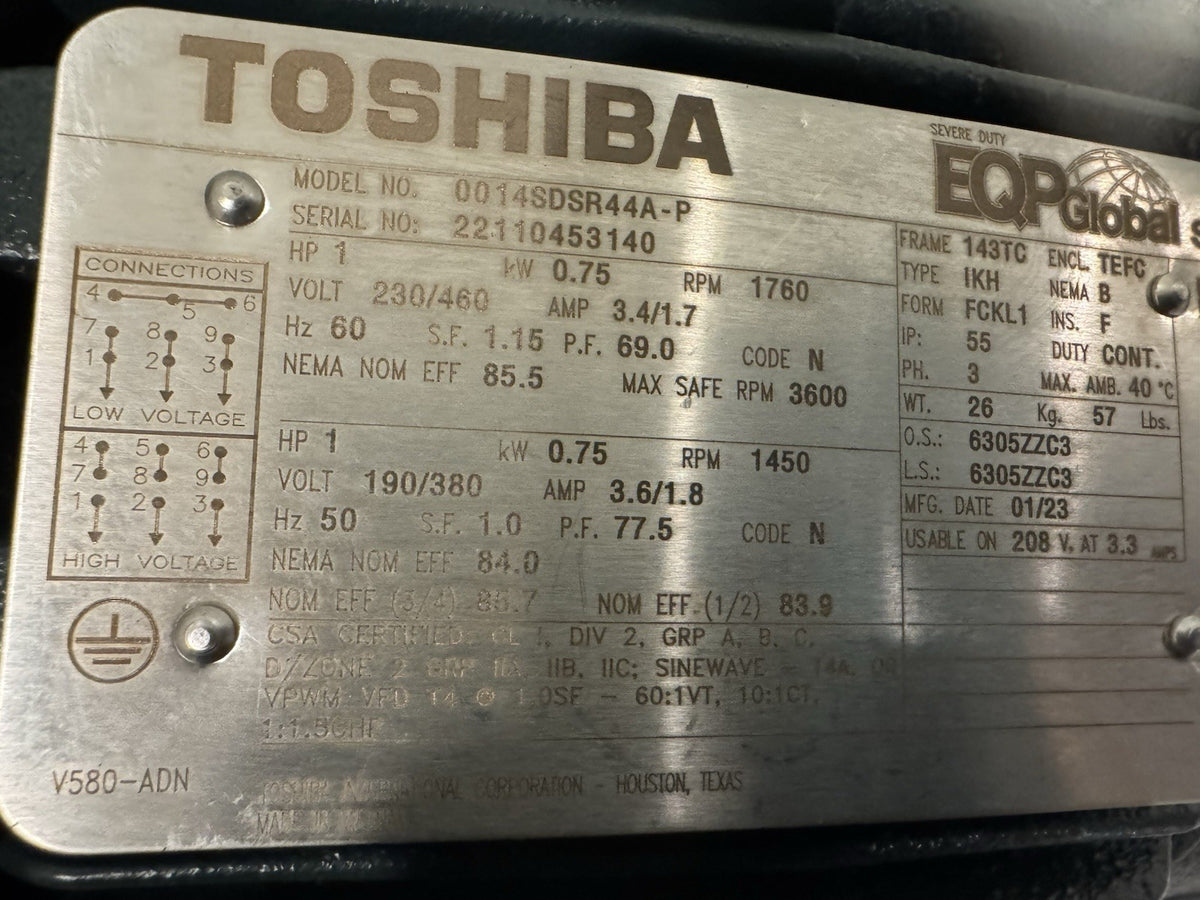 Toshiba 0014SDSR44A-P Motor 1HP 230/460V C-Face NEW! SHIPS FREE!