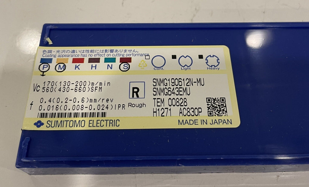Sumitomo SNMG190612N-MU Carbide Inserts 10 PACK AC830P NEW! FREE SHIPPING!