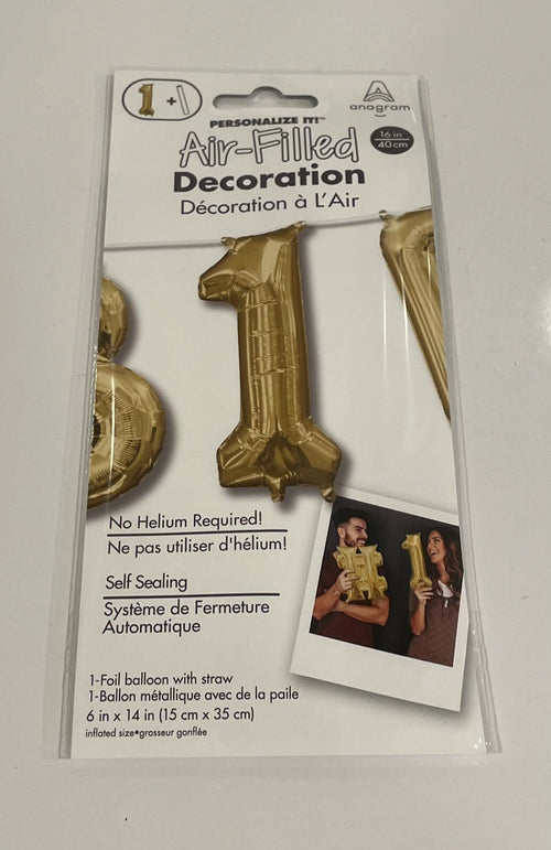 (1) Number 1 Foil Balloon Gold 16” Anagram 33077 NEW! FREE SHIPPING!