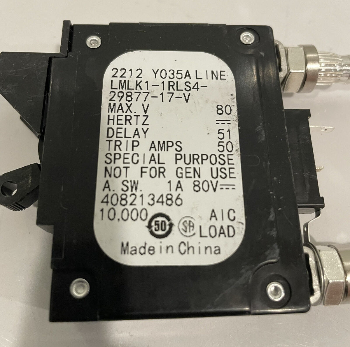 LMLK1-1RLS4-29877-17-V Circuit Breaker 40 Amp Bullet Style NEW! FREE SHIPPING!