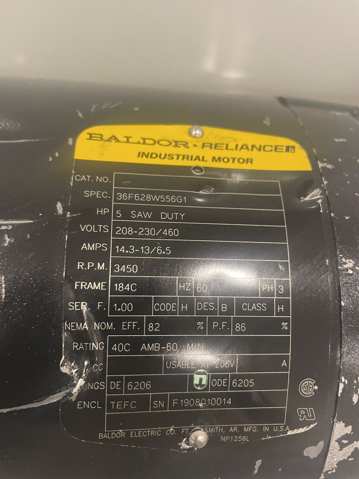 Baldor 36F628W556G1 Motor 5HP Saw Duty 230/460V 3450 RPM NEW! FREE SHIPPING!
