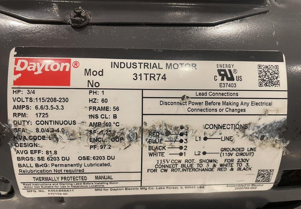 Dayton 31TR74 3/4HP 1PH 115/208-230V NEW! FREE SHIPPING!