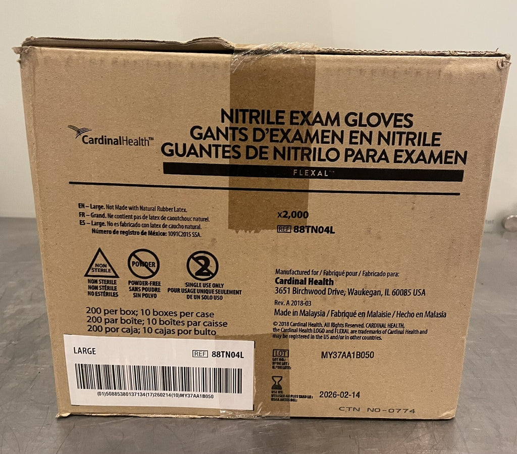 88TN04L Cardinal Health Flexal Nitrile Exam Gloves Case 2000 Gloves 10Pack NEW!