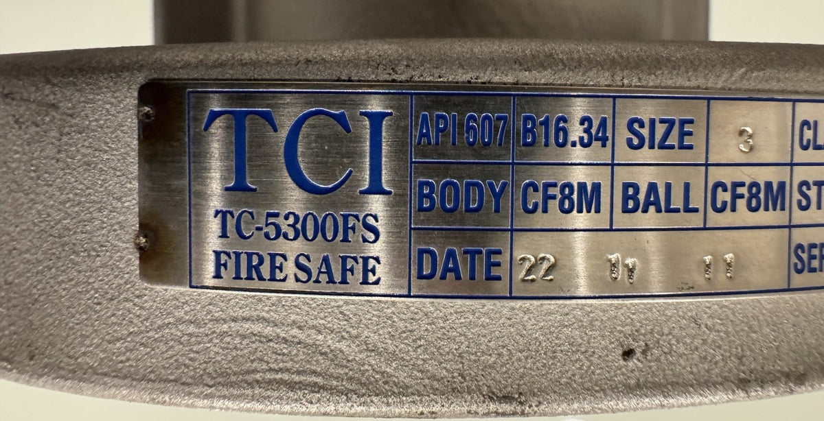 TCI TC5300FS API 607 B16.34 Ball Valve 3” 300# NEW! NO HANDLE! FREE SHIPPING!