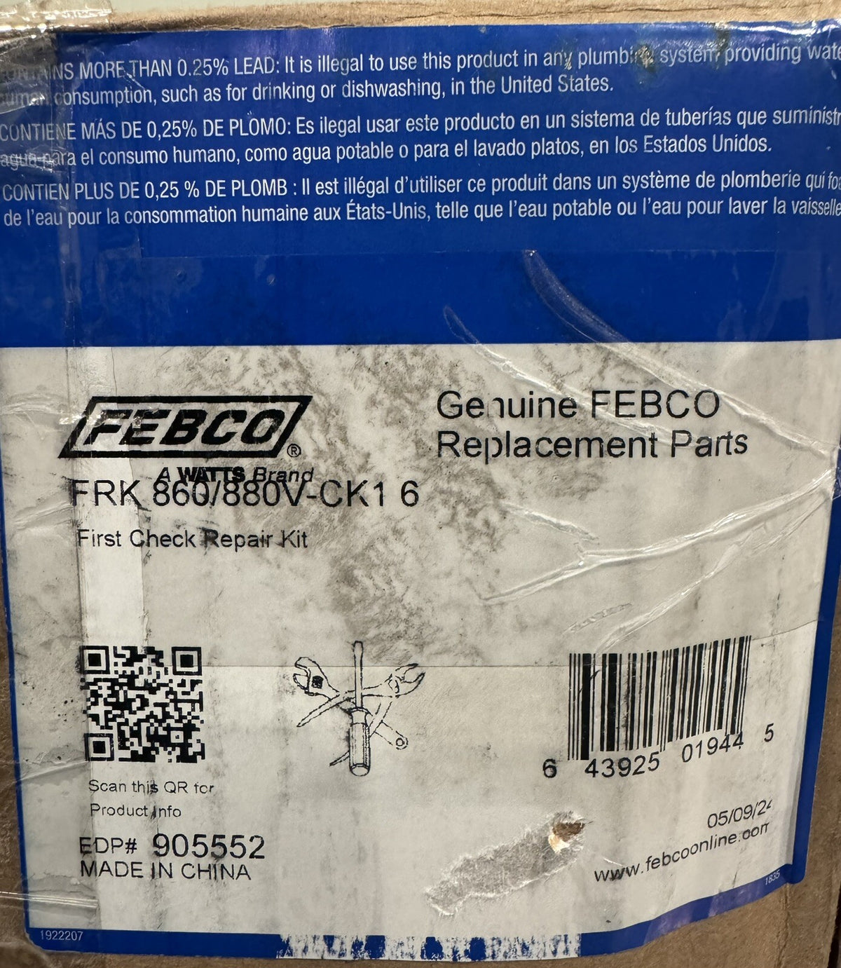 Febco 905552 Backflow Preventer Check FRK 860/880V-CK16 NEW IN BOX! SHIPS FREE!