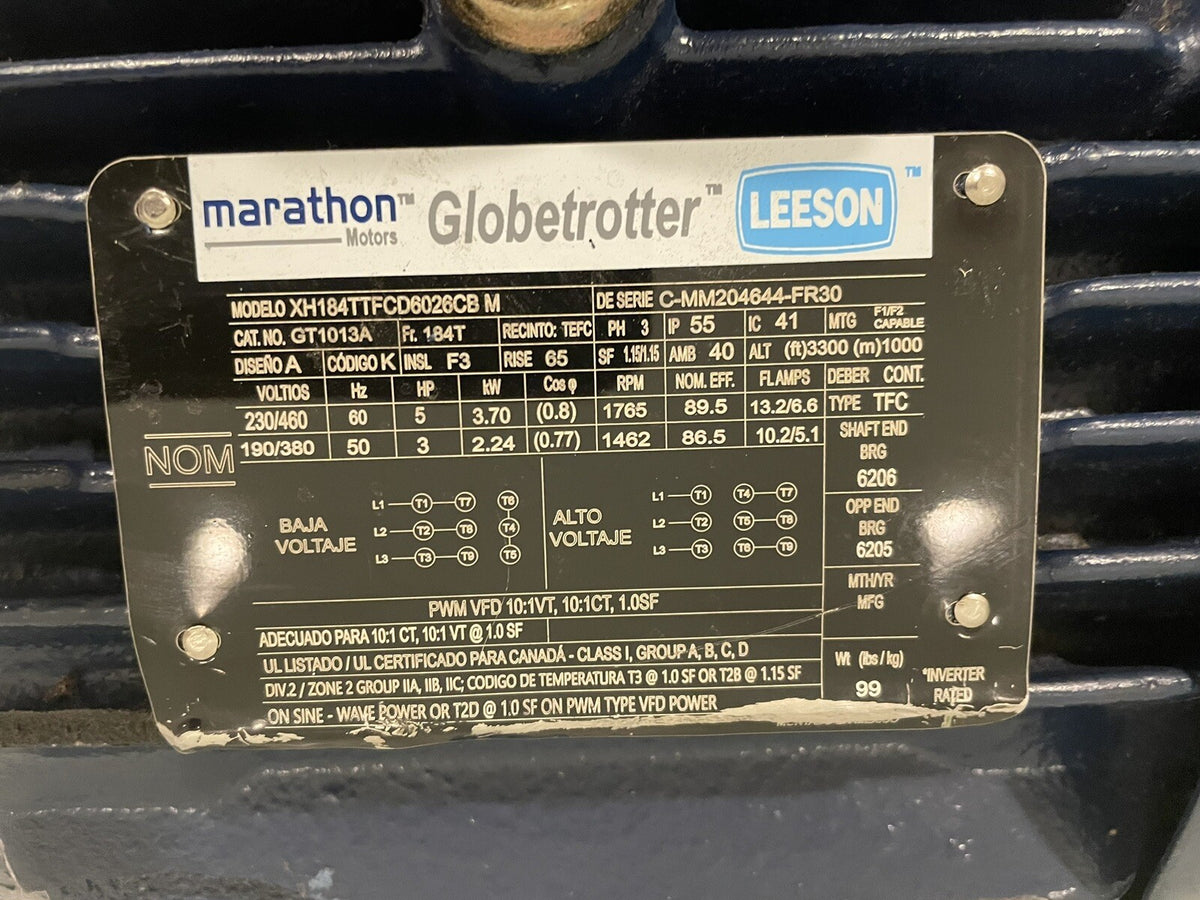 Marathon GT1013A Motor 5HP 3PH XH184TTFCD6026CB NEW! FREE SHIPPING!