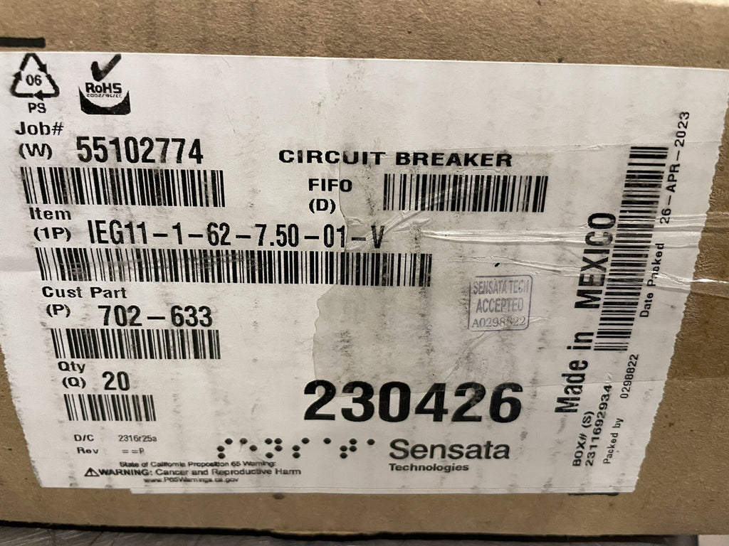 Sensata Airpax IEG11-1-62-7.50-01-V Circuit Breaker NEW! FREE SHIPPING!