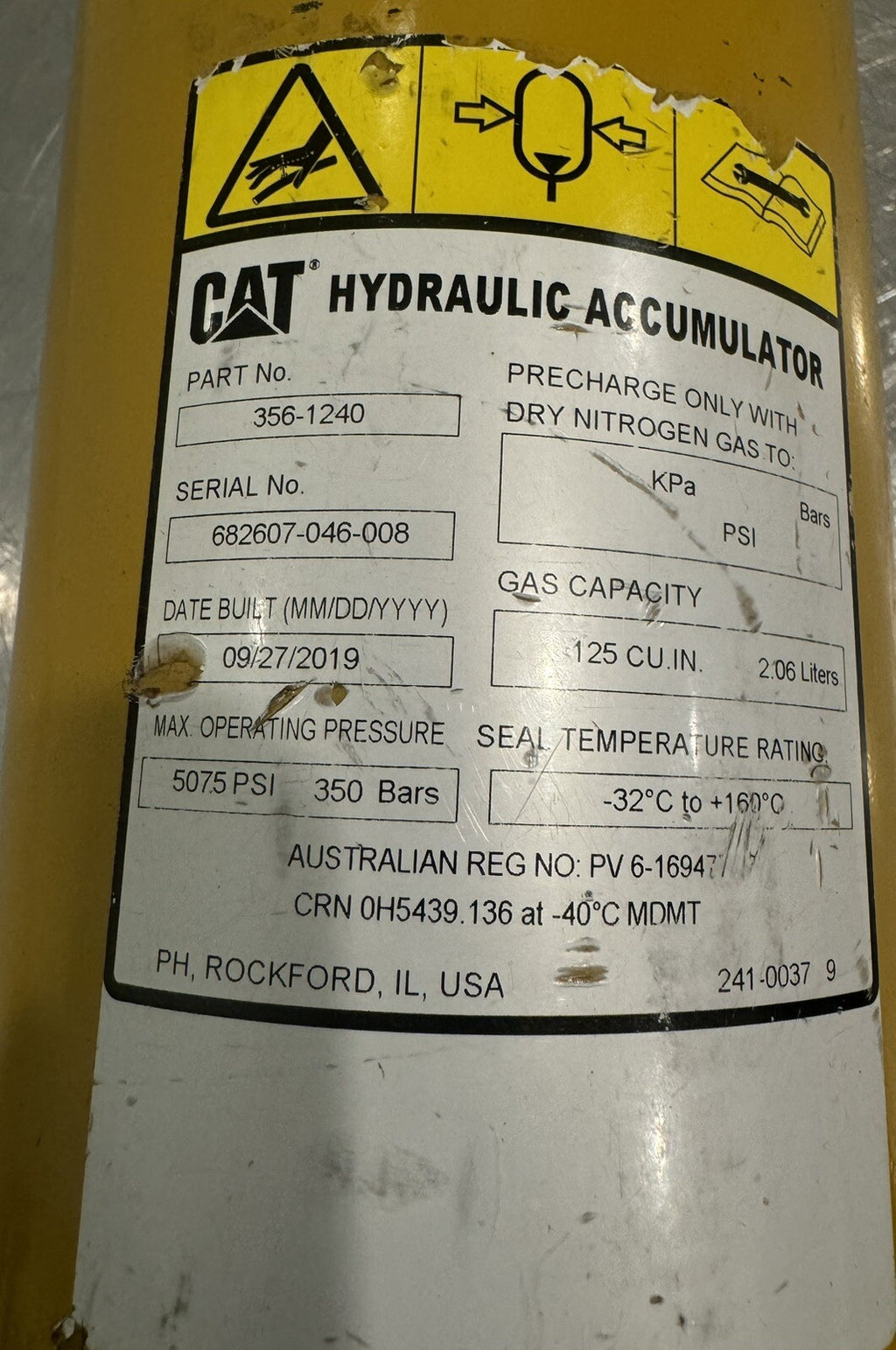 Caterpillar 356-1240 Hydraulic Accumulator Genuine CAT NEW! FREE SHIPPING!