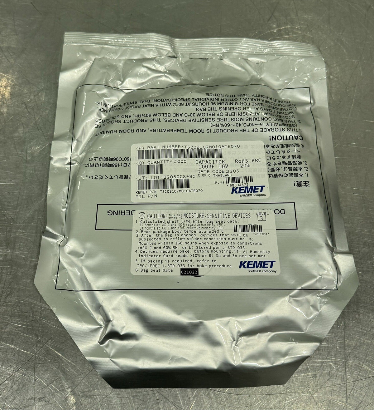 Kemet T520B107M010ATE070 100UF 10V Capacitor 2000 PACK NEW! FREE SHIPPING!